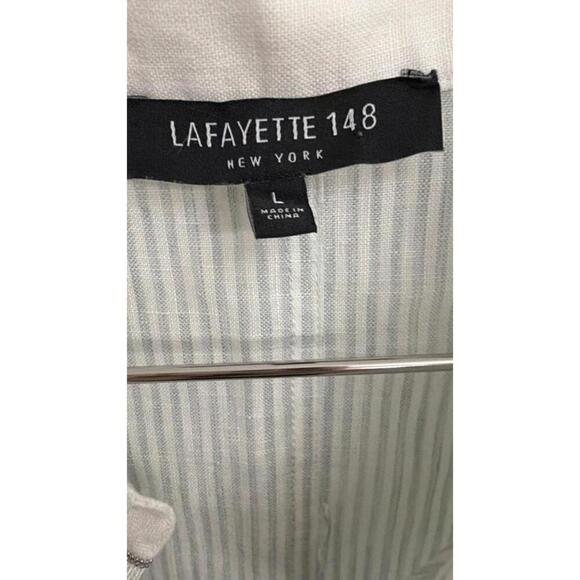 Lafayette 148 New York 100% Linen striped button up blouse size Large - Picture 4 of 9